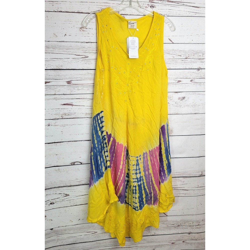 Exist Dress Flowy Lightweight Beach Tie Dye Sequin Yellow One Size *Flaws